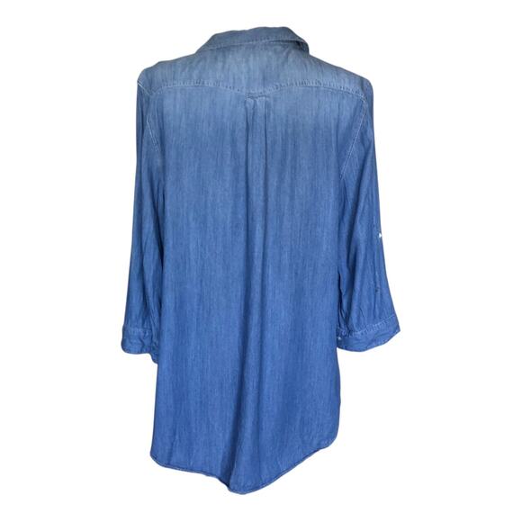 Simi Sue Blue Button Down Shirt Chambray 3/4 Sleeve Top Women's Size Large - Picture 4 of 8